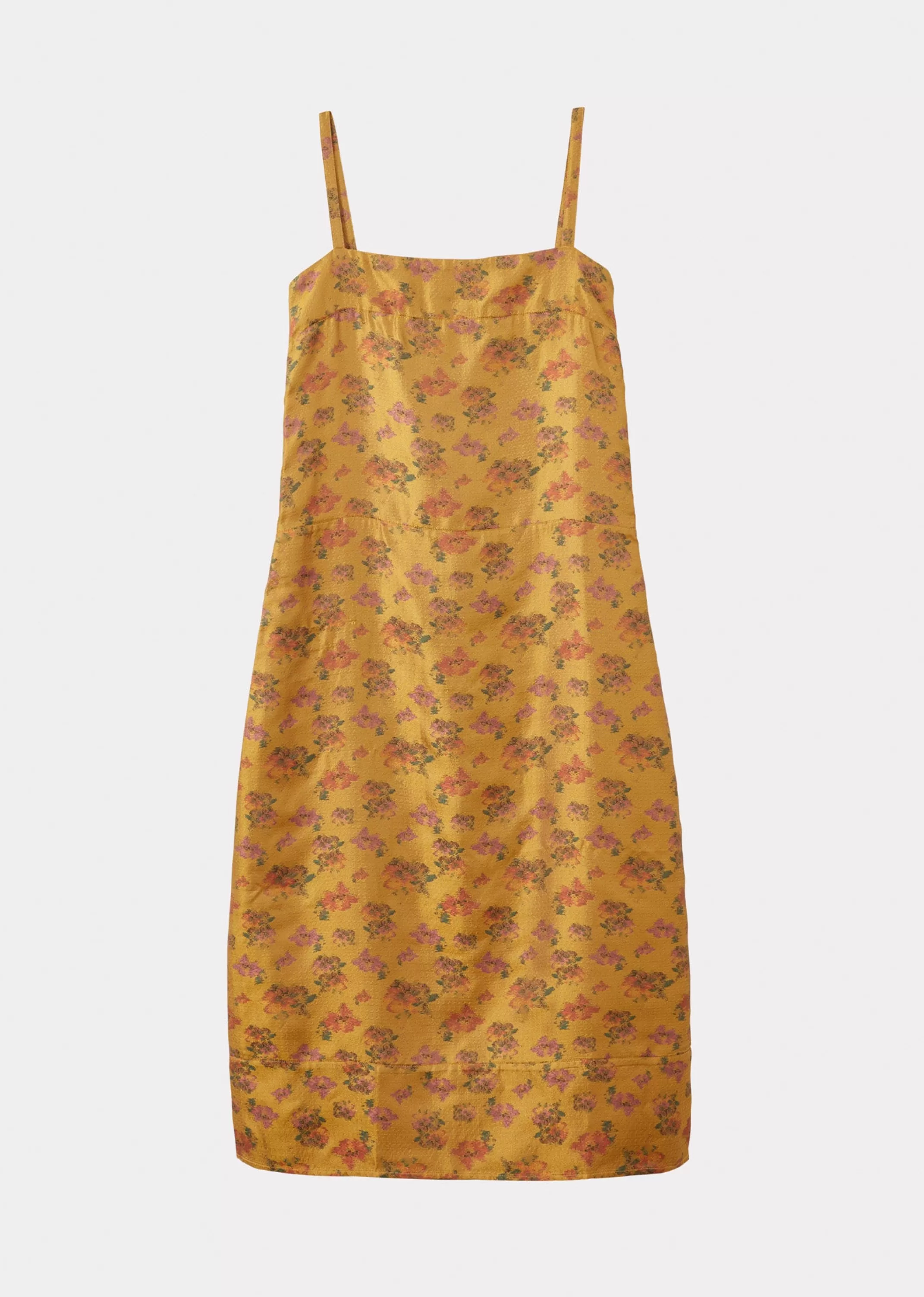 Dresses-CARAMEL A-Line Women Slip Dress - Gold Floral Jacquard