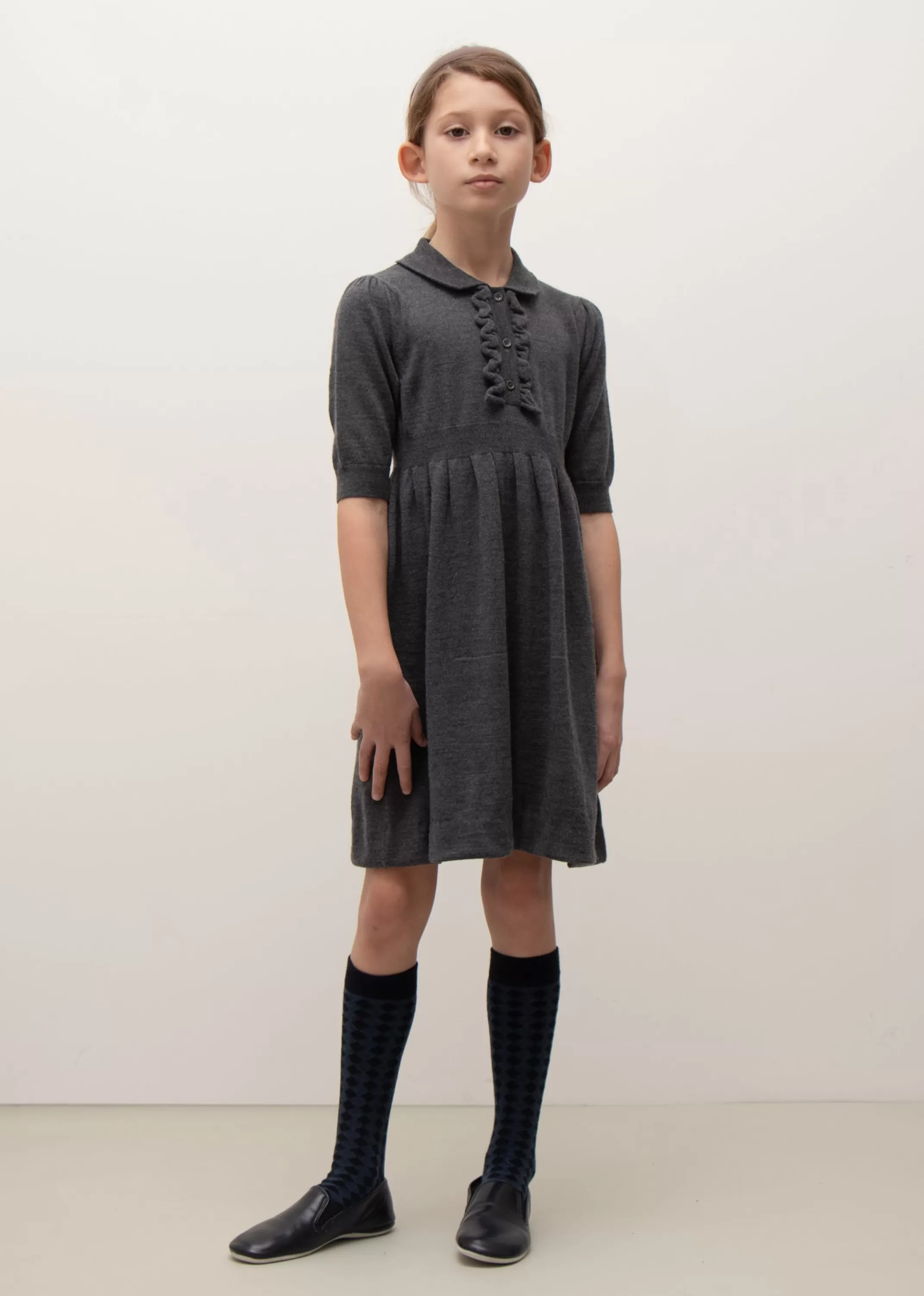 Dresses-CARAMEL Aneto Girl Dress - Dark Grey Melange