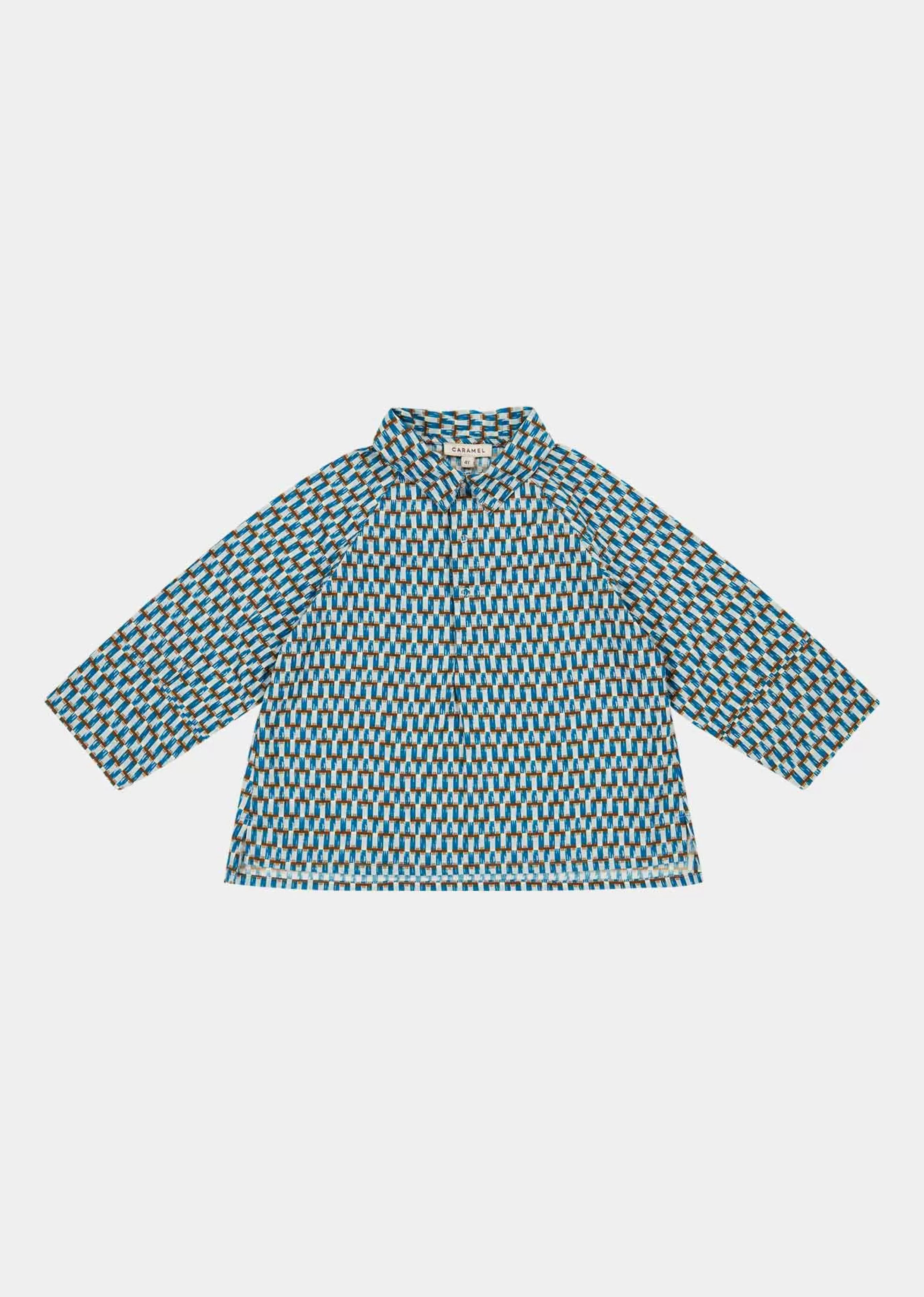 Tops-CARAMEL Burdock Shirt Blue Geo Print