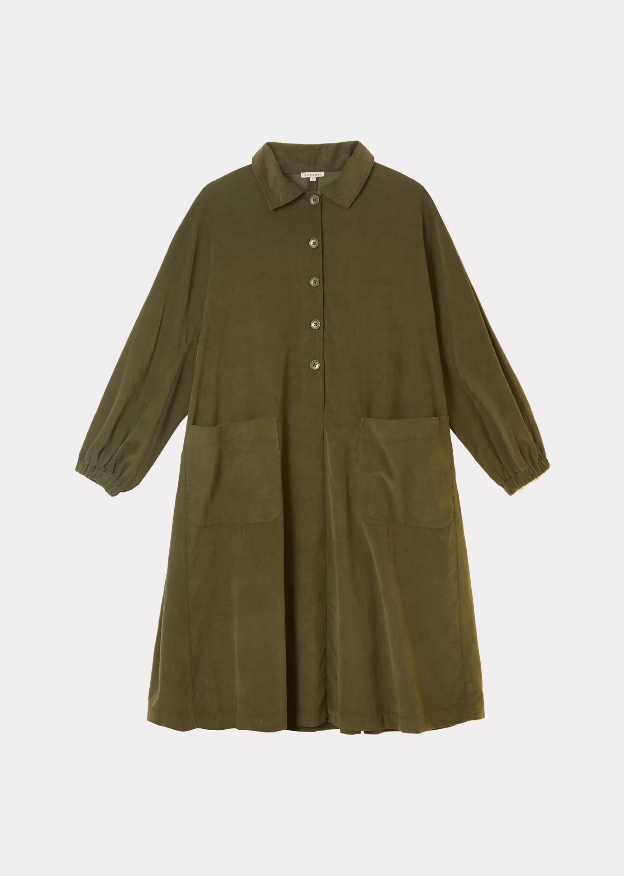 Dresses-CARAMEL | Flared Shirt Dress - Olive