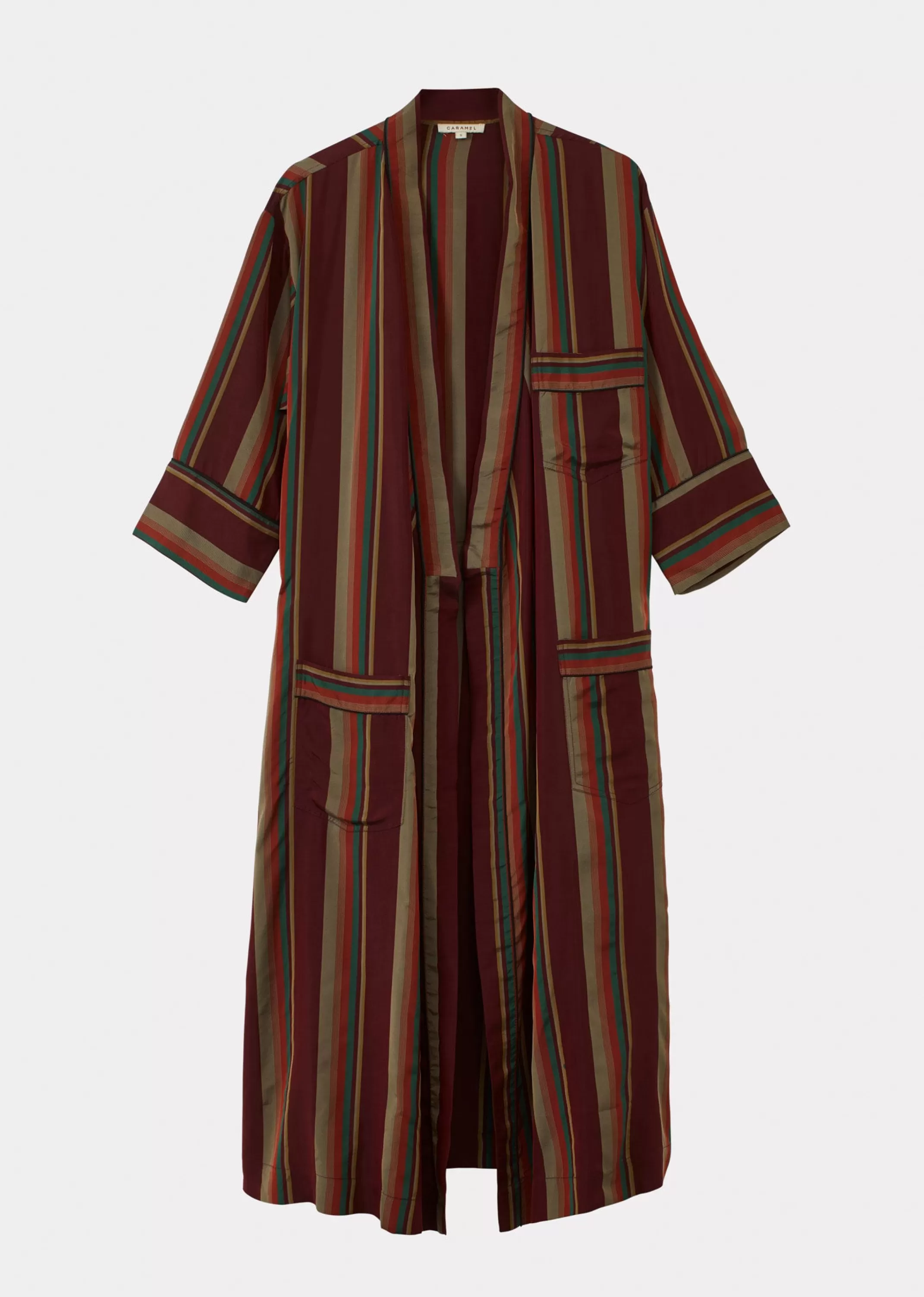 Dresses-CARAMEL Dressing Gown Coat - Wine Stripe