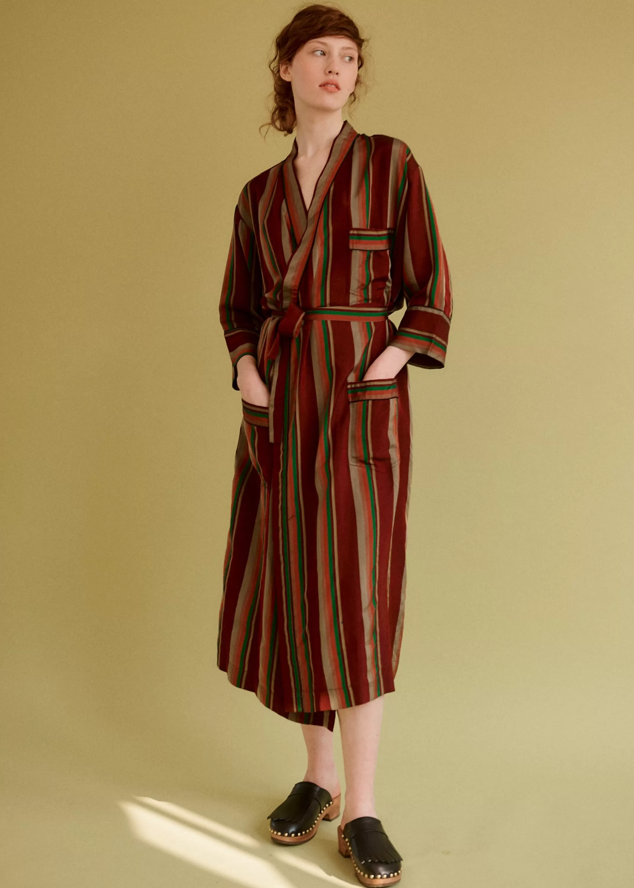 Dresses-CARAMEL Dressing Gown Coat - Wine Stripe