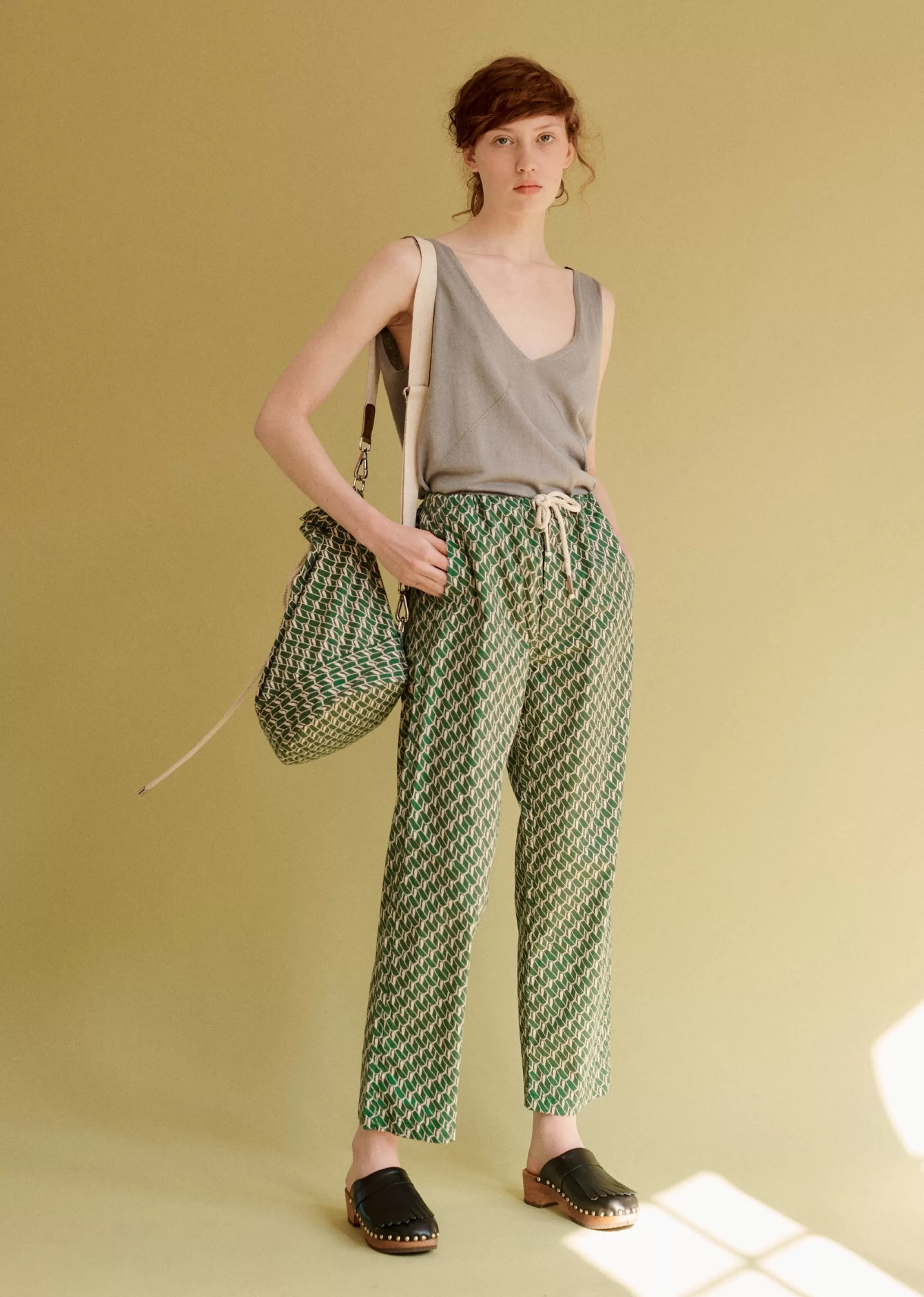 Trousers-CARAMEL Judo Trouser Emerald Geo Print