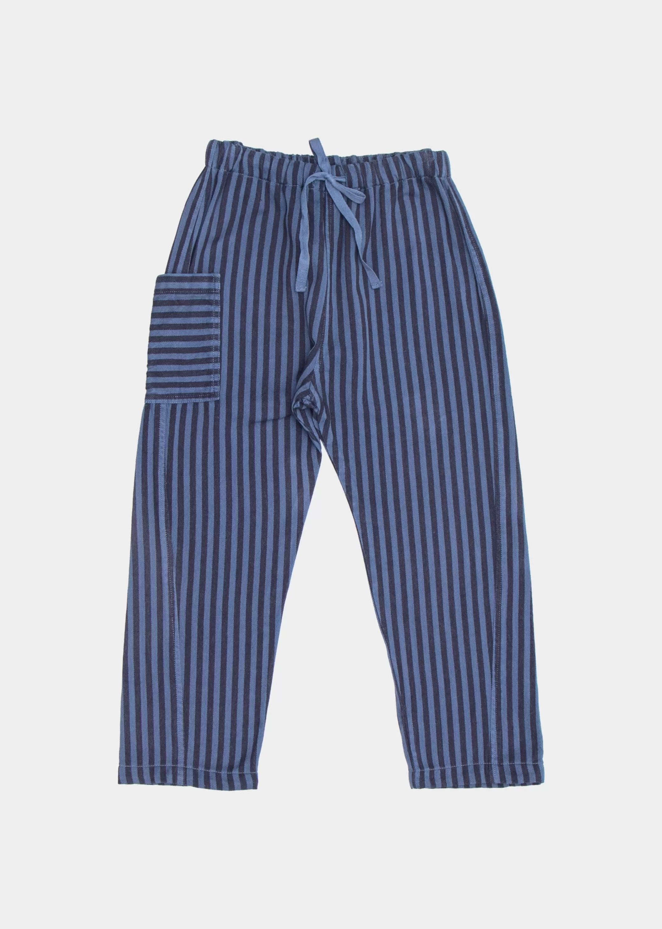 Trousers-CARAMEL Chestnut Kids Trouser Storm Blue Stripe