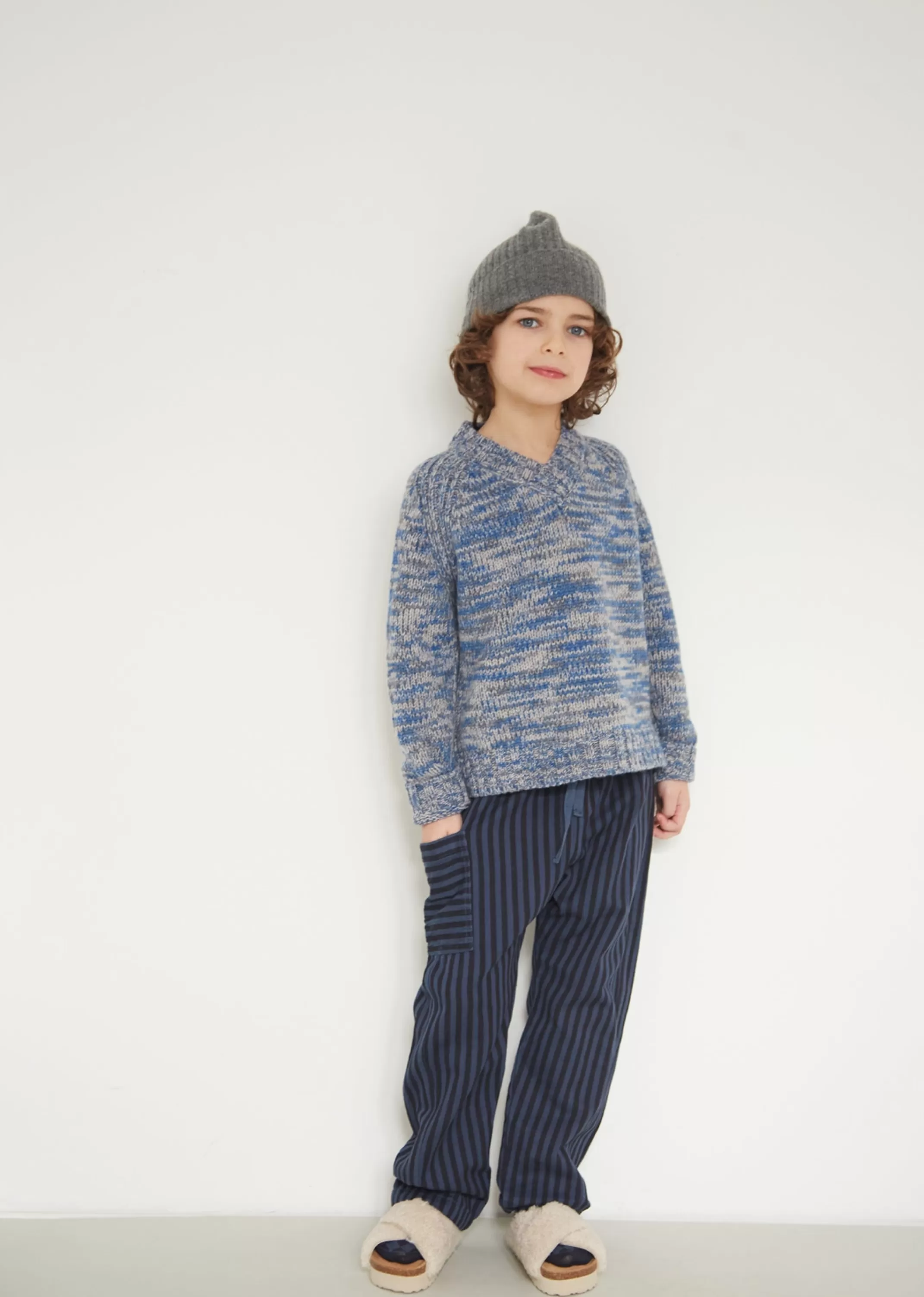 Trousers-CARAMEL Chestnut Kids Trouser Storm Blue Stripe