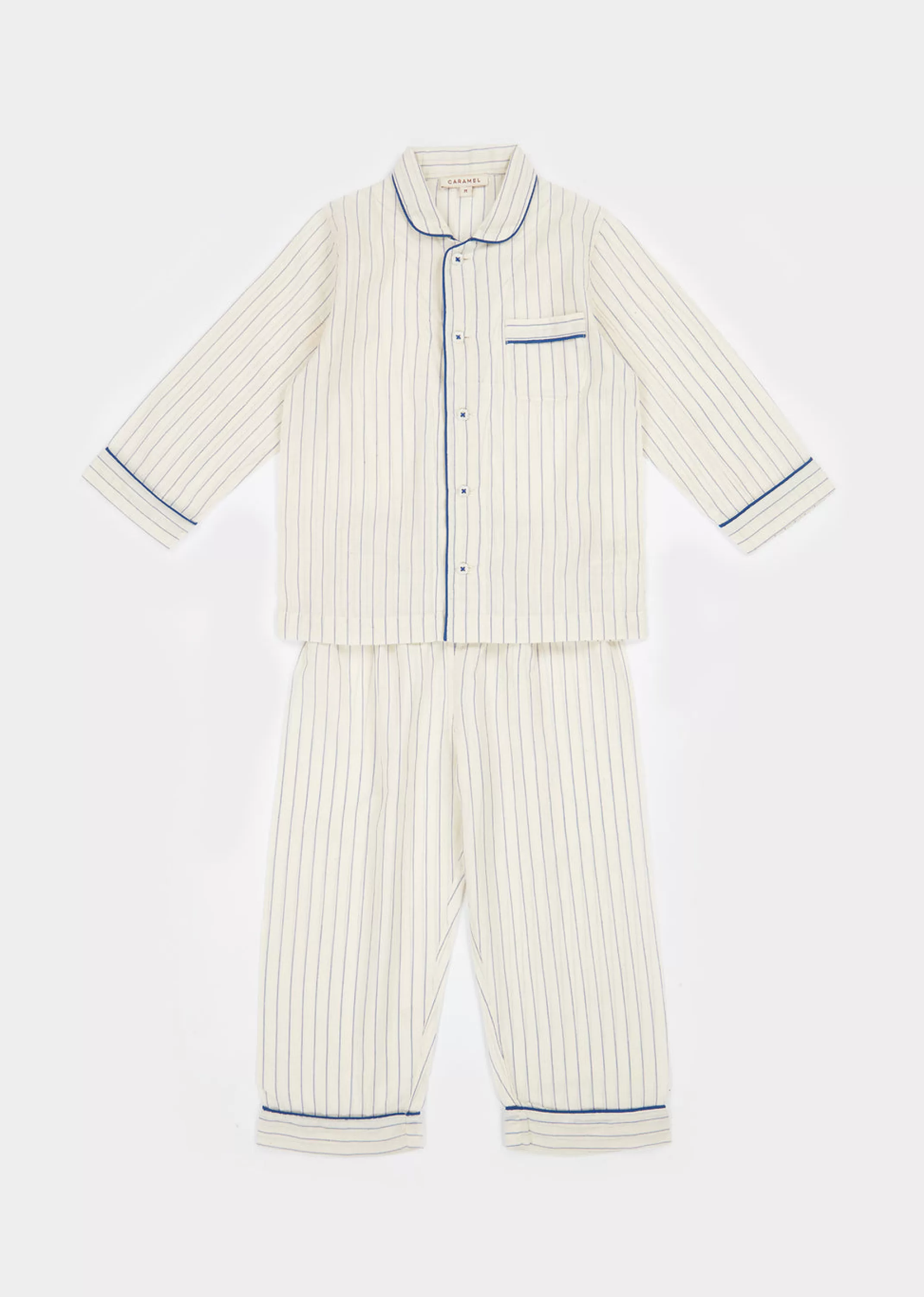 Nightwear-CARAMEL Child Pyjama Set Ecru Blue Stripe