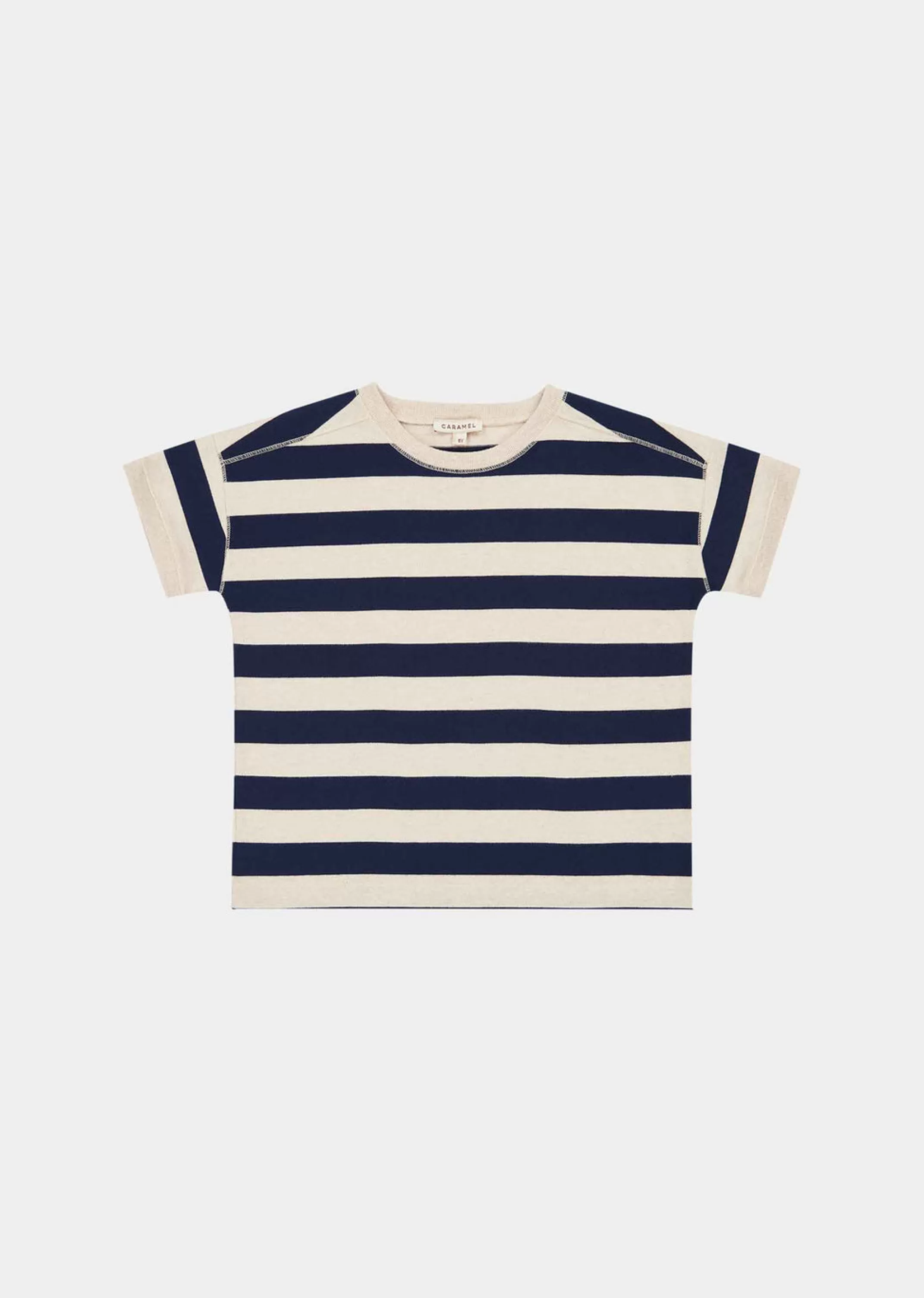 Tops-CARAMEL Dregea T-Shirt Navy/Cream Stripe