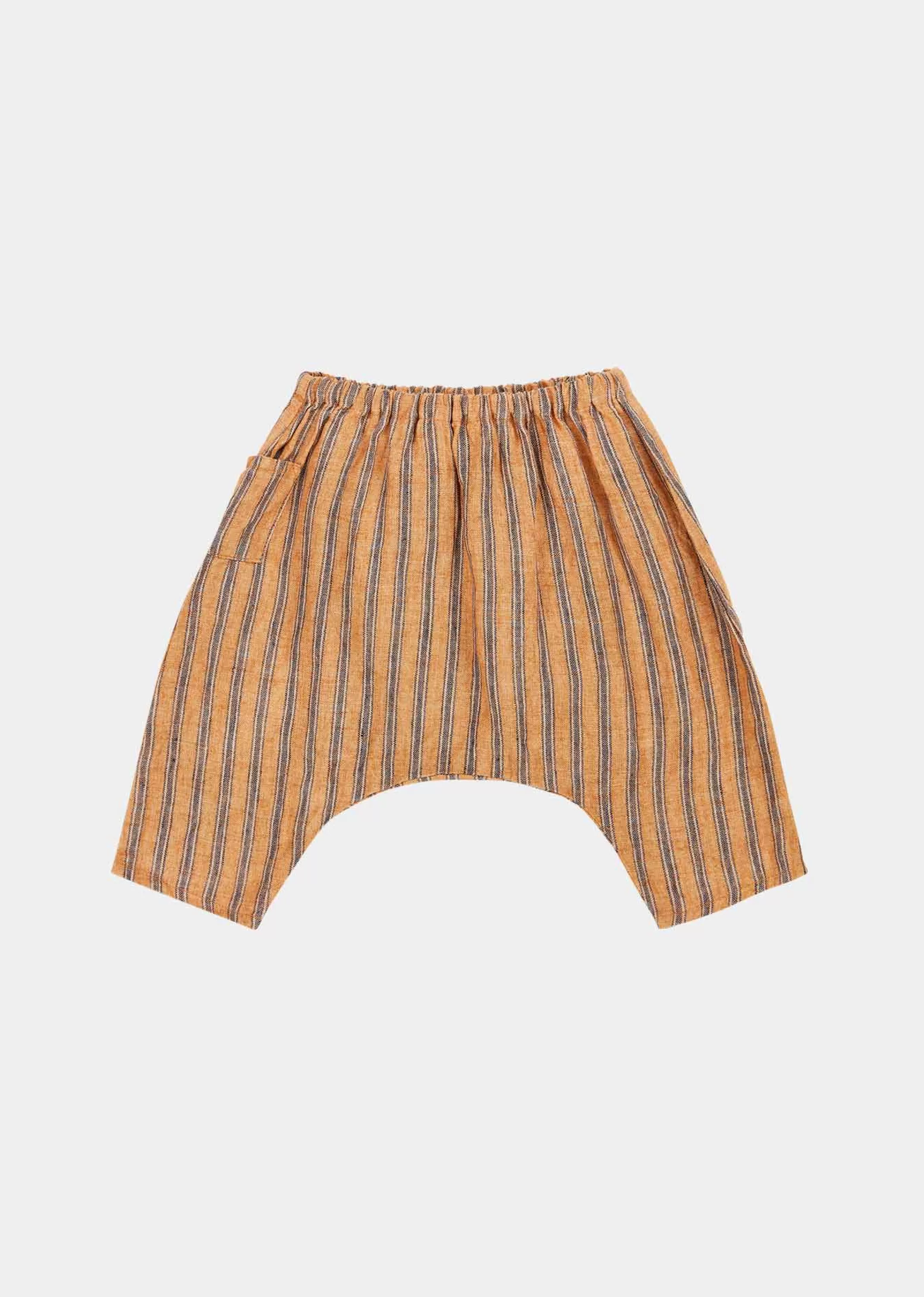 Trousers-CARAMEL Ficus Baby Trouser Mustard Stripe