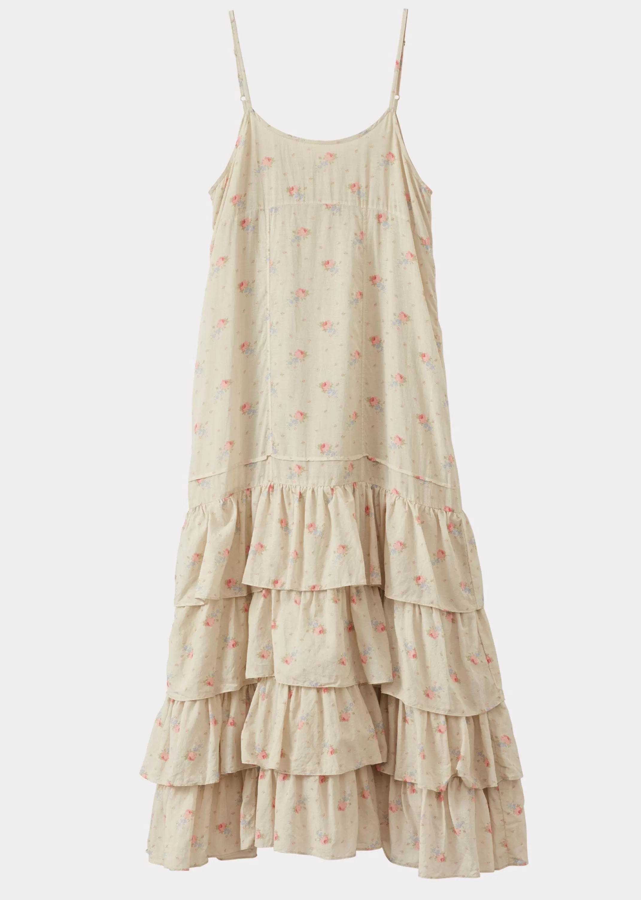 Dresses-CARAMEL Frill Slip Dress Woman - Rose Bouquet Print