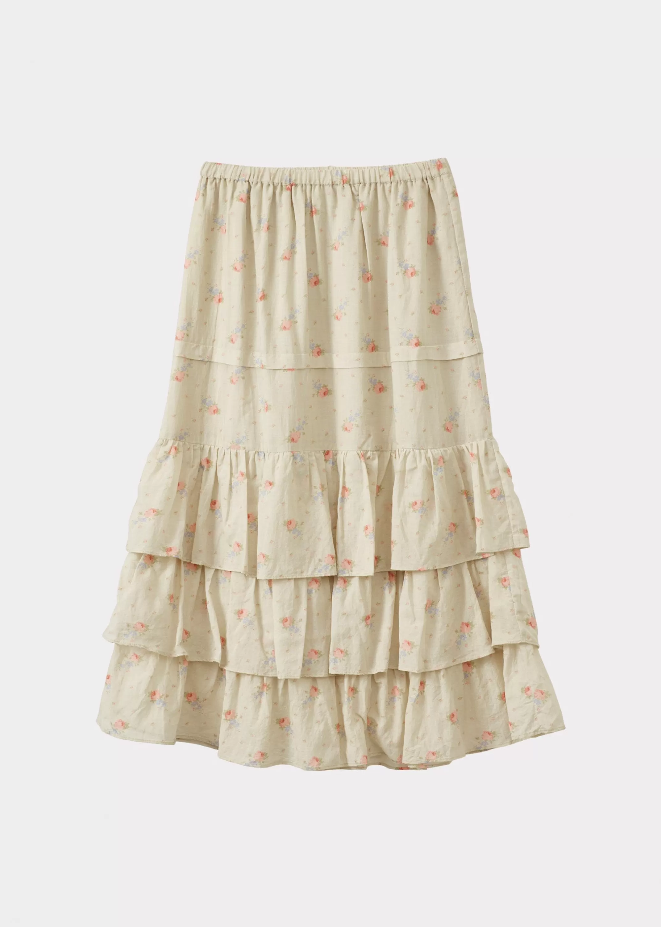 Skirts-CARAMEL Frill Women Skirt - Rose Bouquet Print