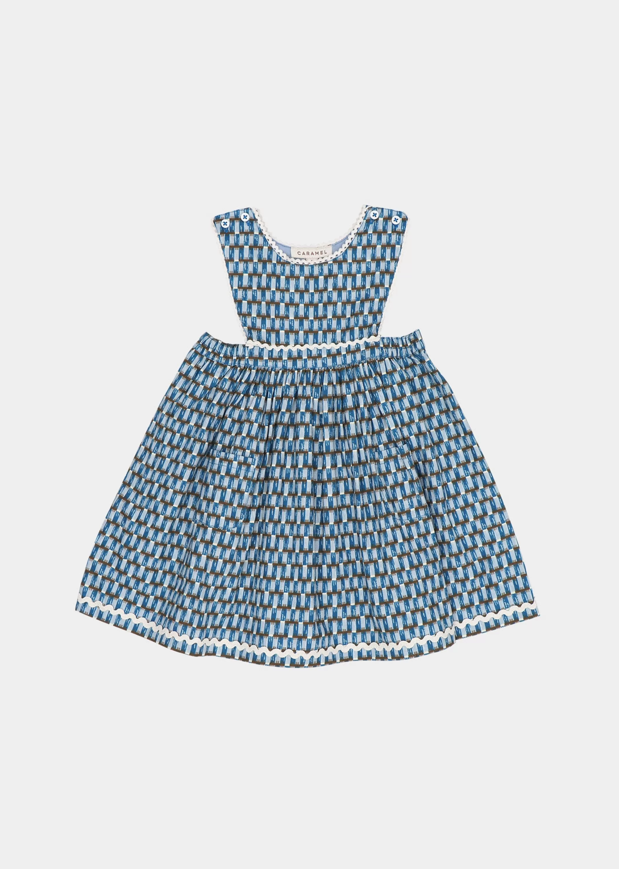 Dresses-CARAMEL Jupiter Baby Dress Blue Geo Print