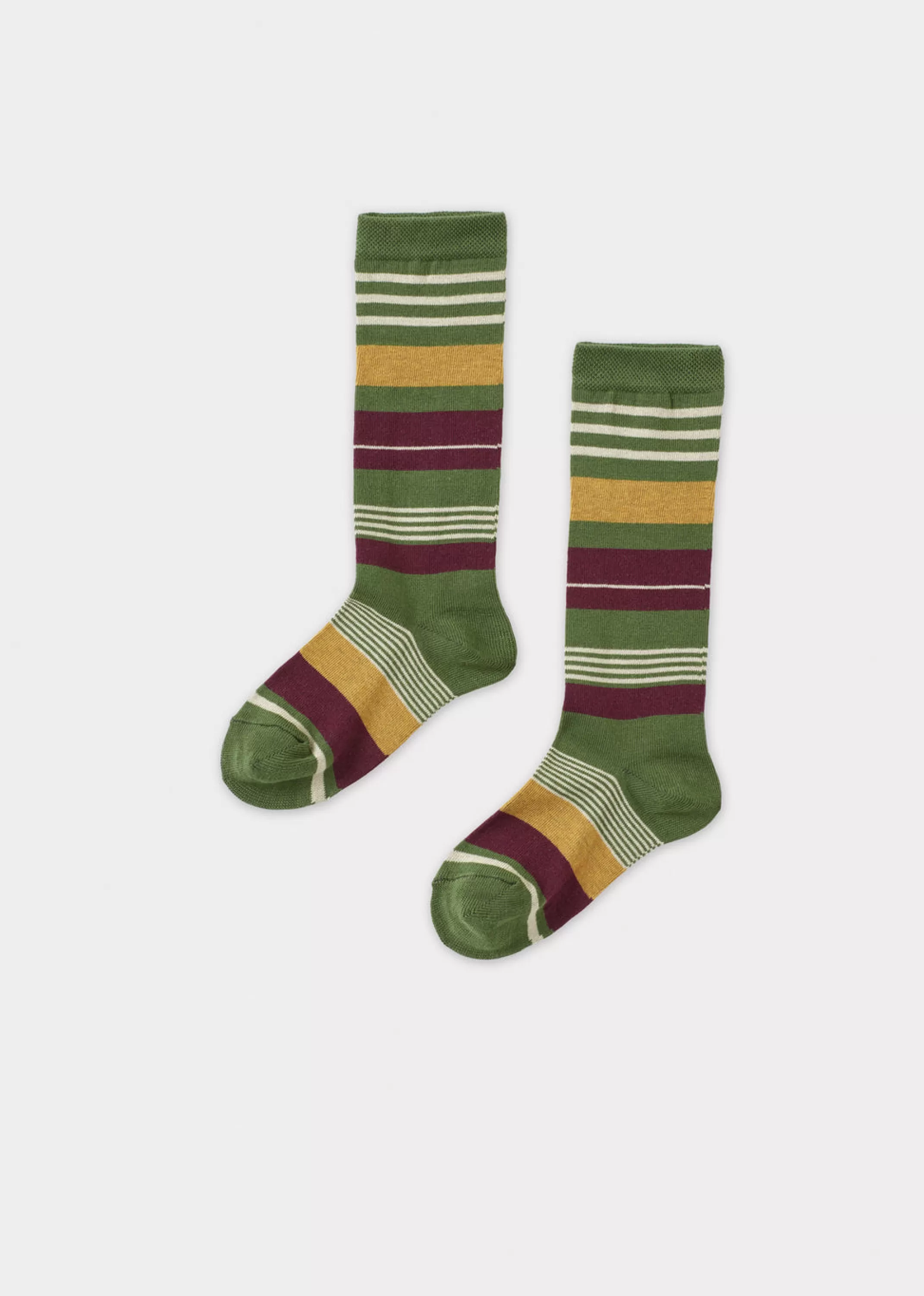 Socks-CARAMEL Rib Knee Socks - Green Stripe