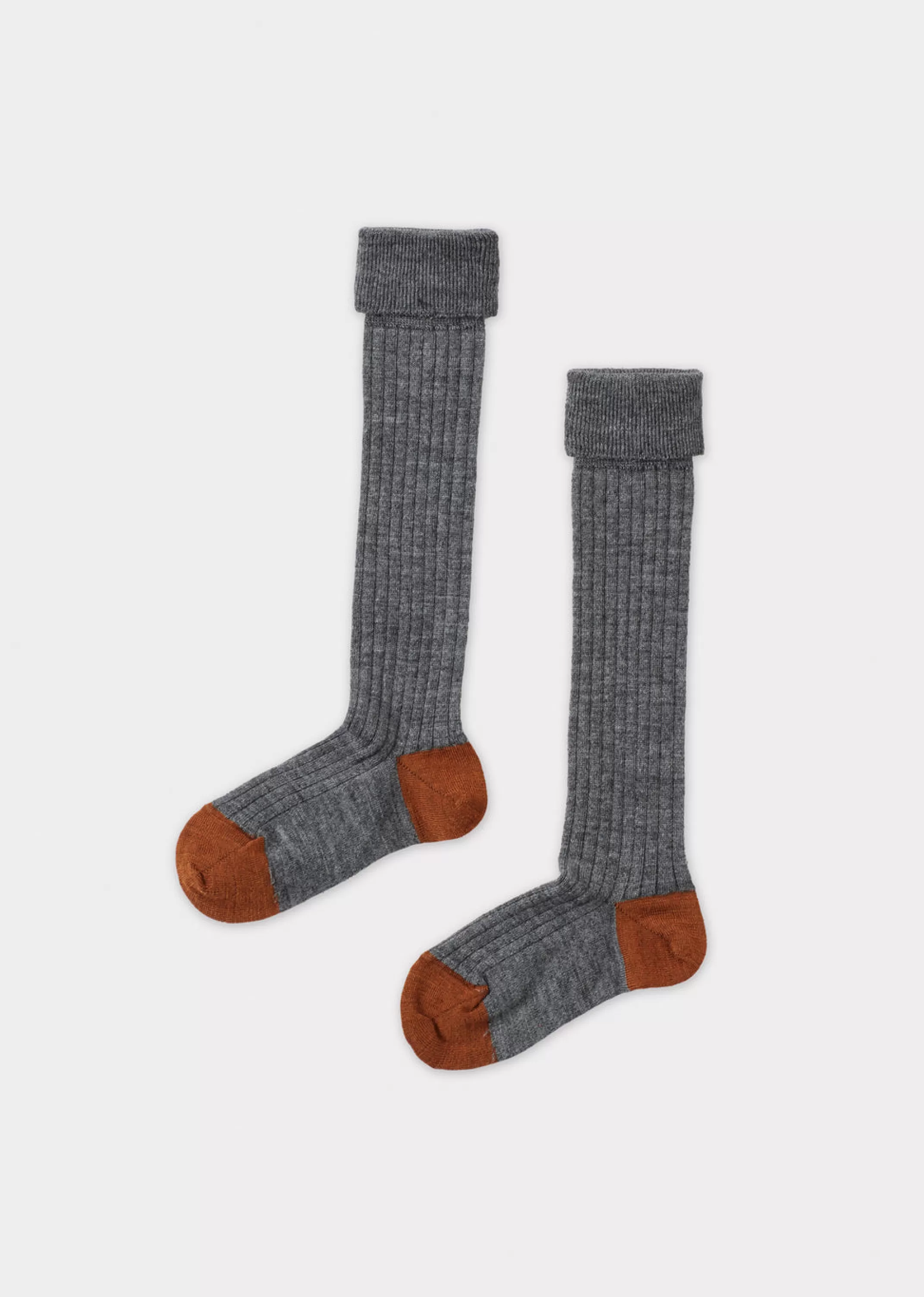 Socks-CARAMEL Rib Knee Socks - Grey/Rust