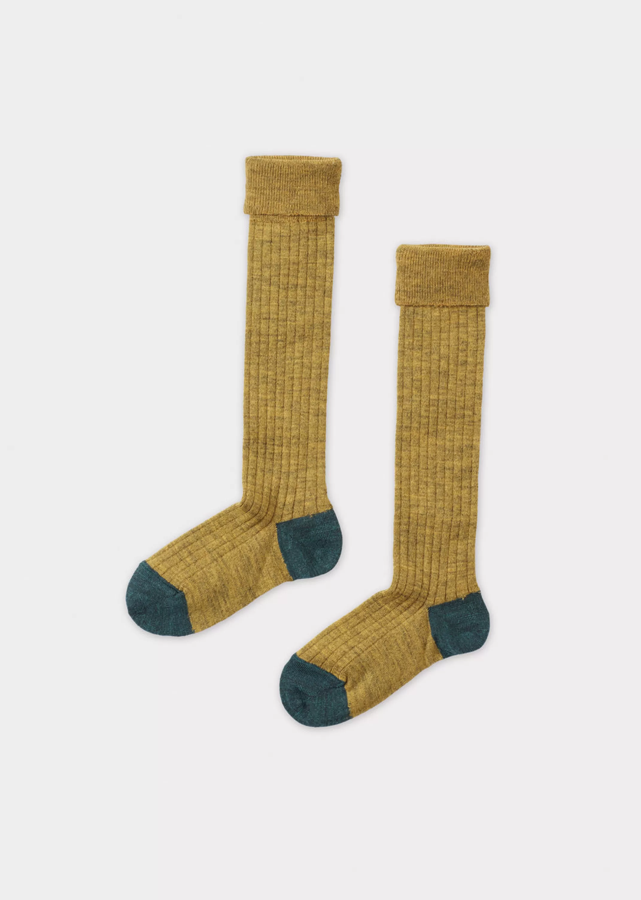 Socks-CARAMEL Rib Knee Socks - Mustard/Teal