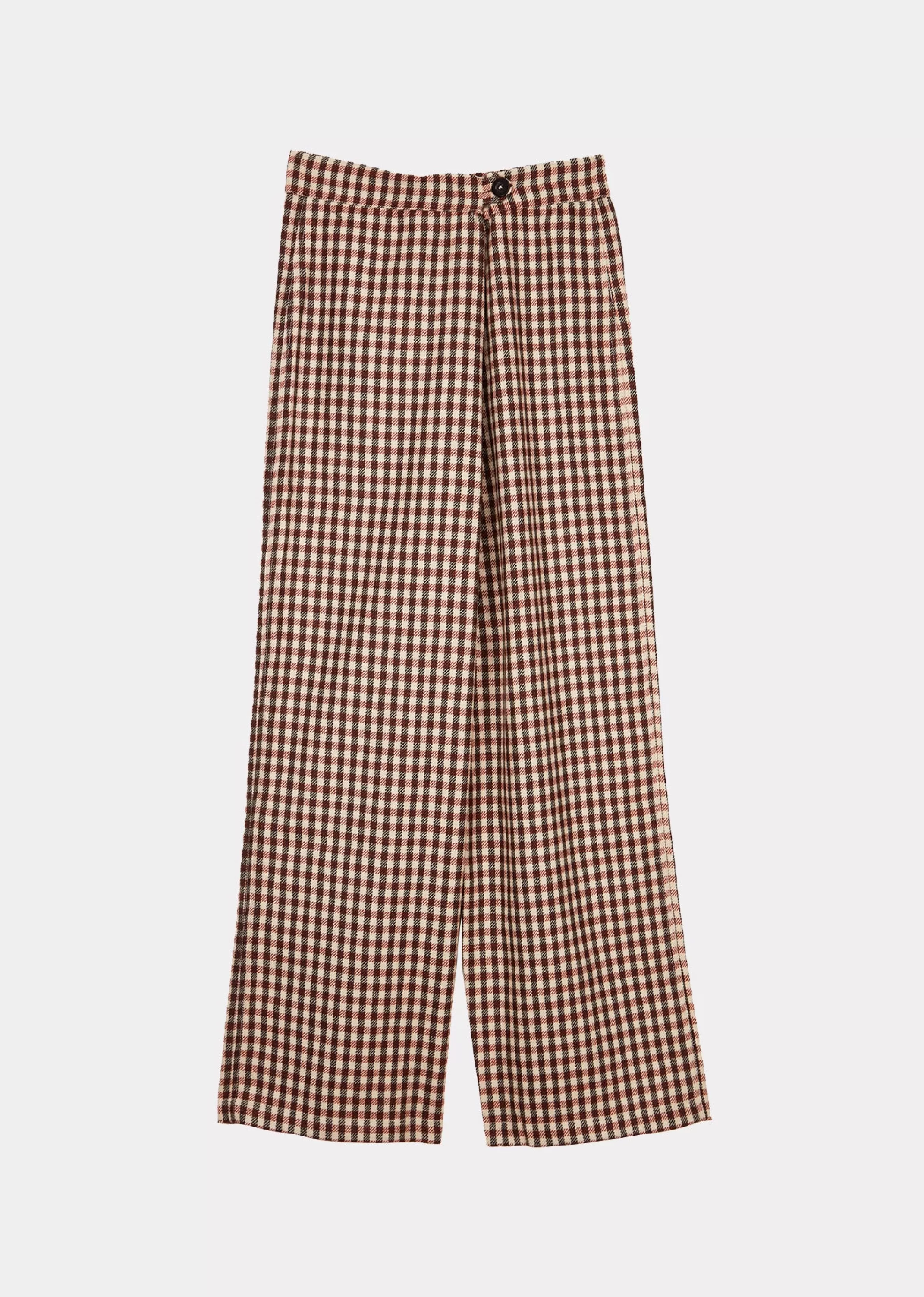 Trousers-CARAMEL Wrap Women Trouser - Brown/Cream Check