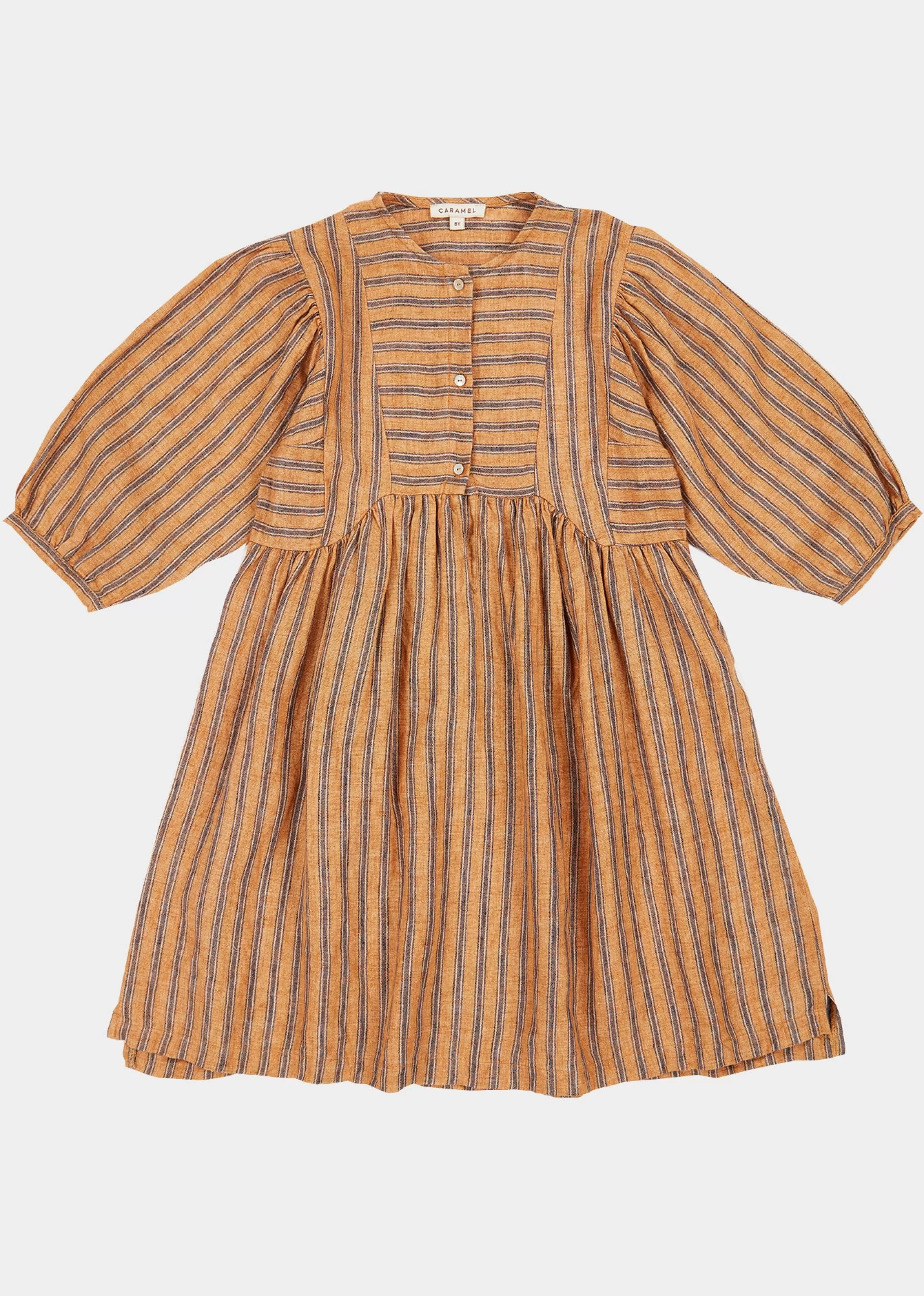 Dresses-CARAMEL Yarrow Dress Teen - Mustard Stripe